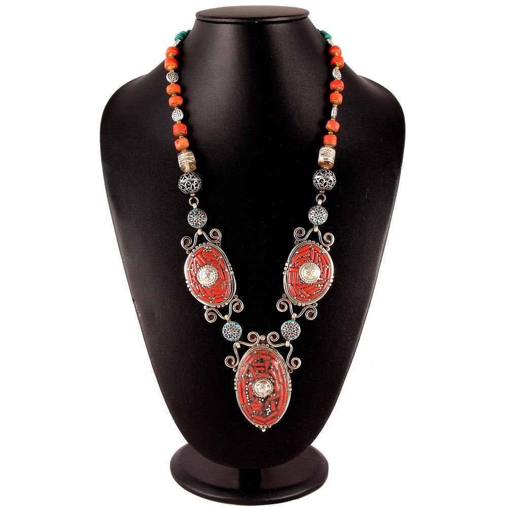 Turquoise & Coral Vintage Tibetan Necklace (1 of 1)