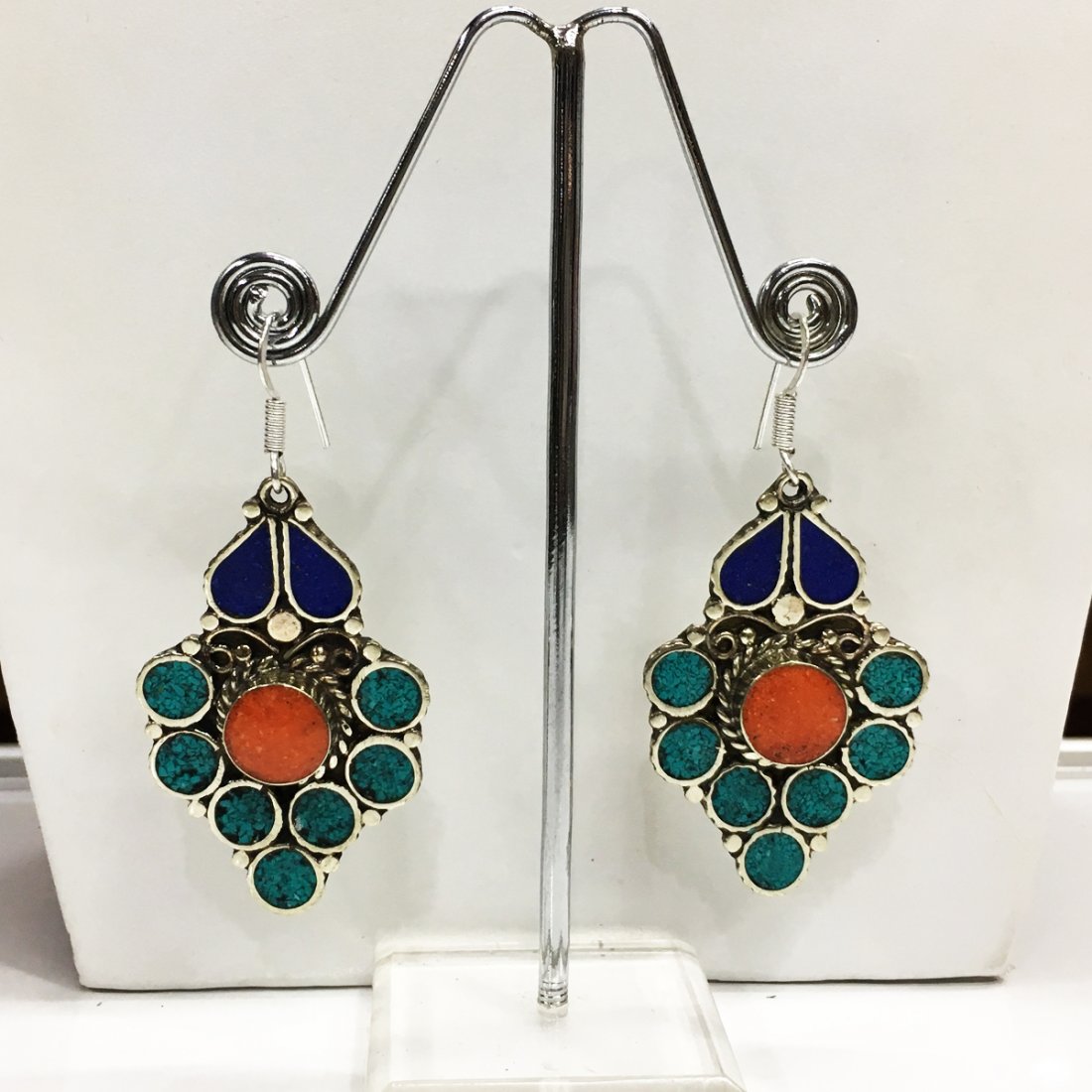 Nepalese Handmade Turquoise & Coral Earring: PRISTINE GEMS Incredible one of a kind pieces for all occasions. Great for yourself, gifts for friends, or even to sell in your own store!! We are now offering wholesale prices!!