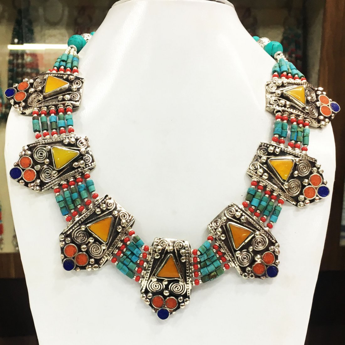 Ethnic Amber Handmade Tibetan Silver Necklace (1 of 1)