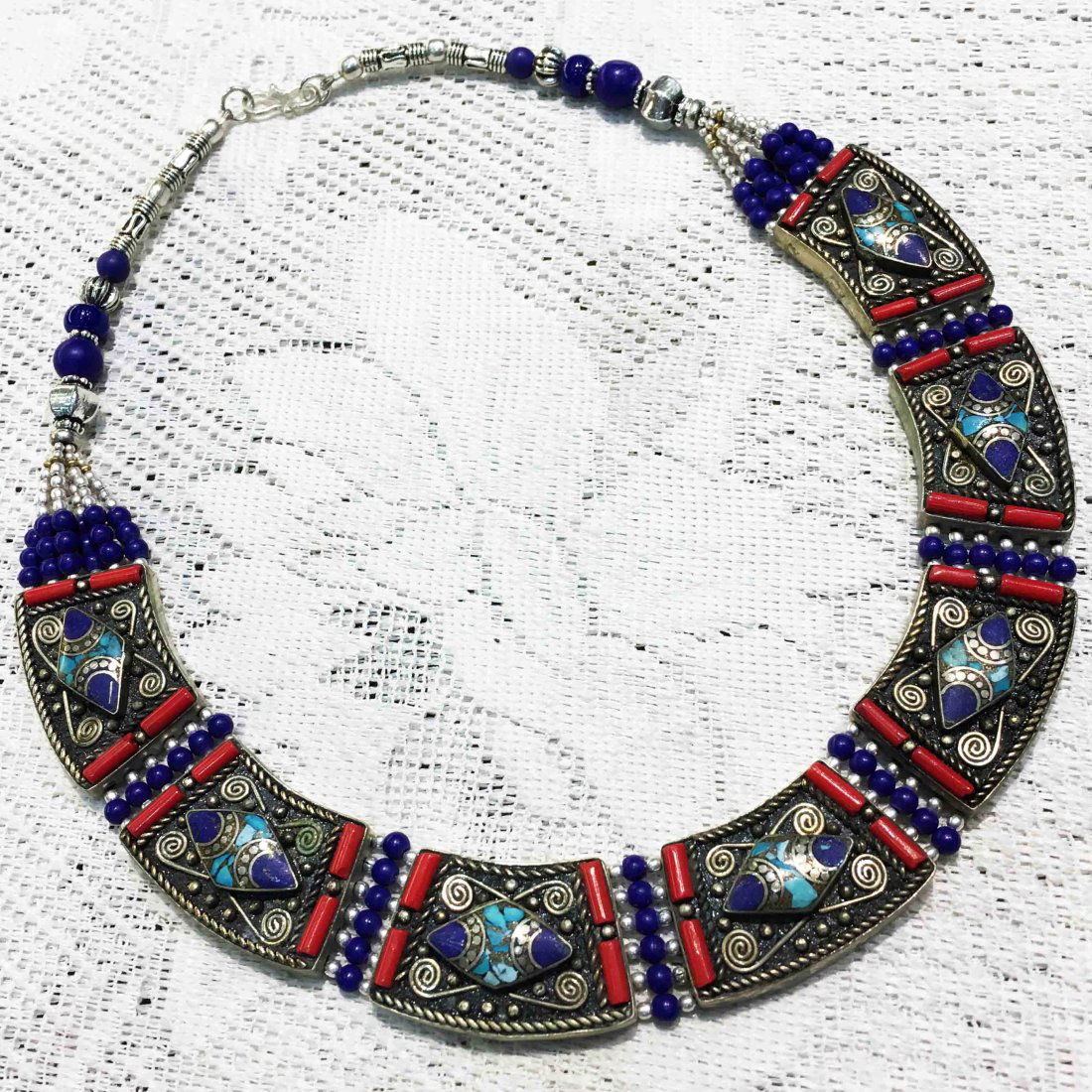 Nepalese Turquoise & Coral Gemstone Necklace (1 of 1)