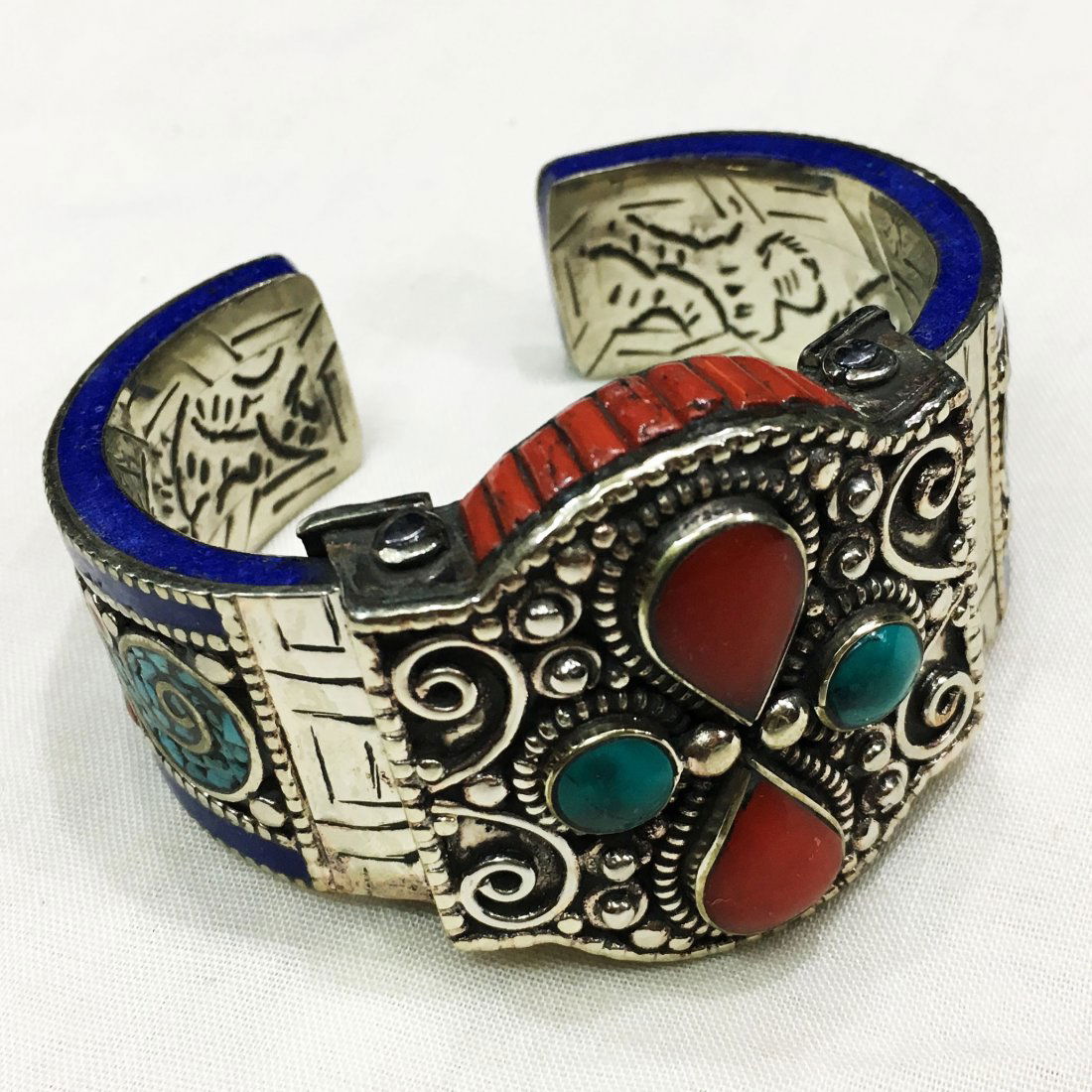 Tibetan Turquoise & Coral Handmade Bangle (1 of 2)