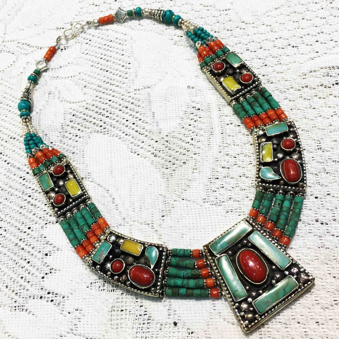 Buddhist Amber & Coral Vintage Handmade Necklace (1 of 1)