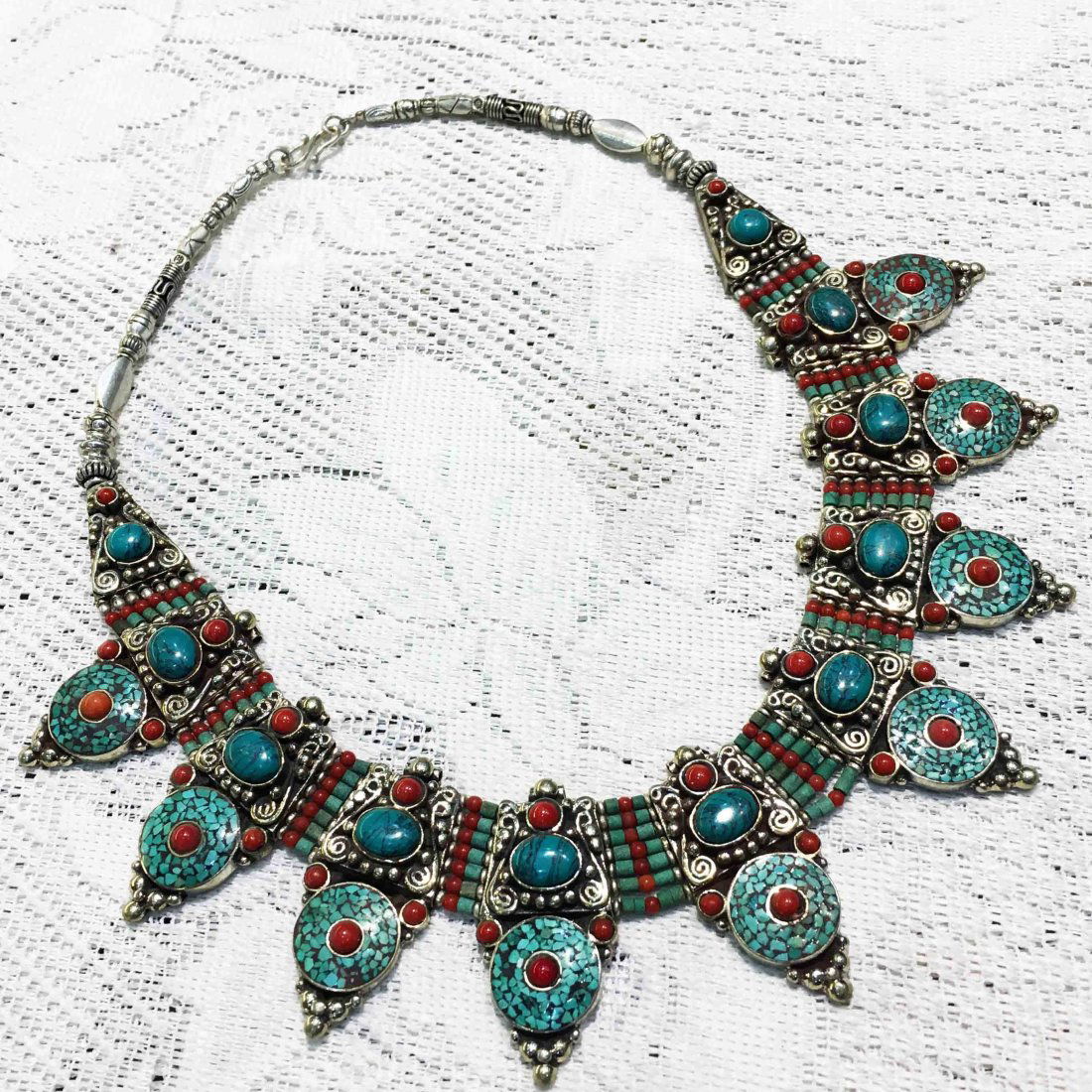 Nepalese Turquoise & Coral Gemstone Necklace (1 of 1)