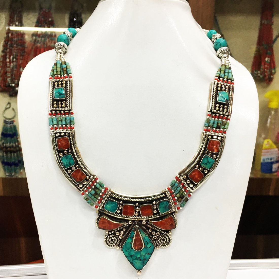 Gypsy Tibetan Designer Turquoise & Lapis Necklace (1 of 1)