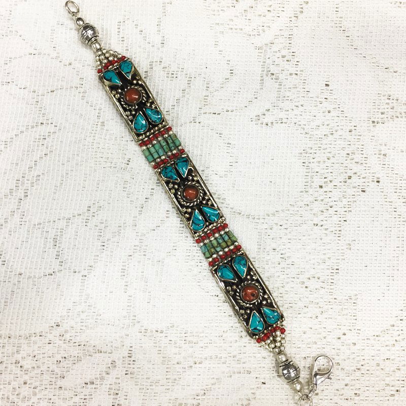 Ethnic Tibetan Coral & Lapis Beautiful Bracelet (1 of 1)