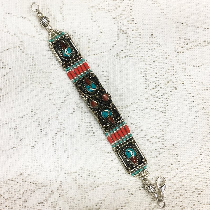 Ethnic Tibetan Turquoise Coral Mexican Bracelet: Incredible one of a kind pieces for all occasions. Great for yourself, gifts for friends, or even to sell in your own store!! We are now offering wholesale prices! Item: Antique Tibetan Handmad
