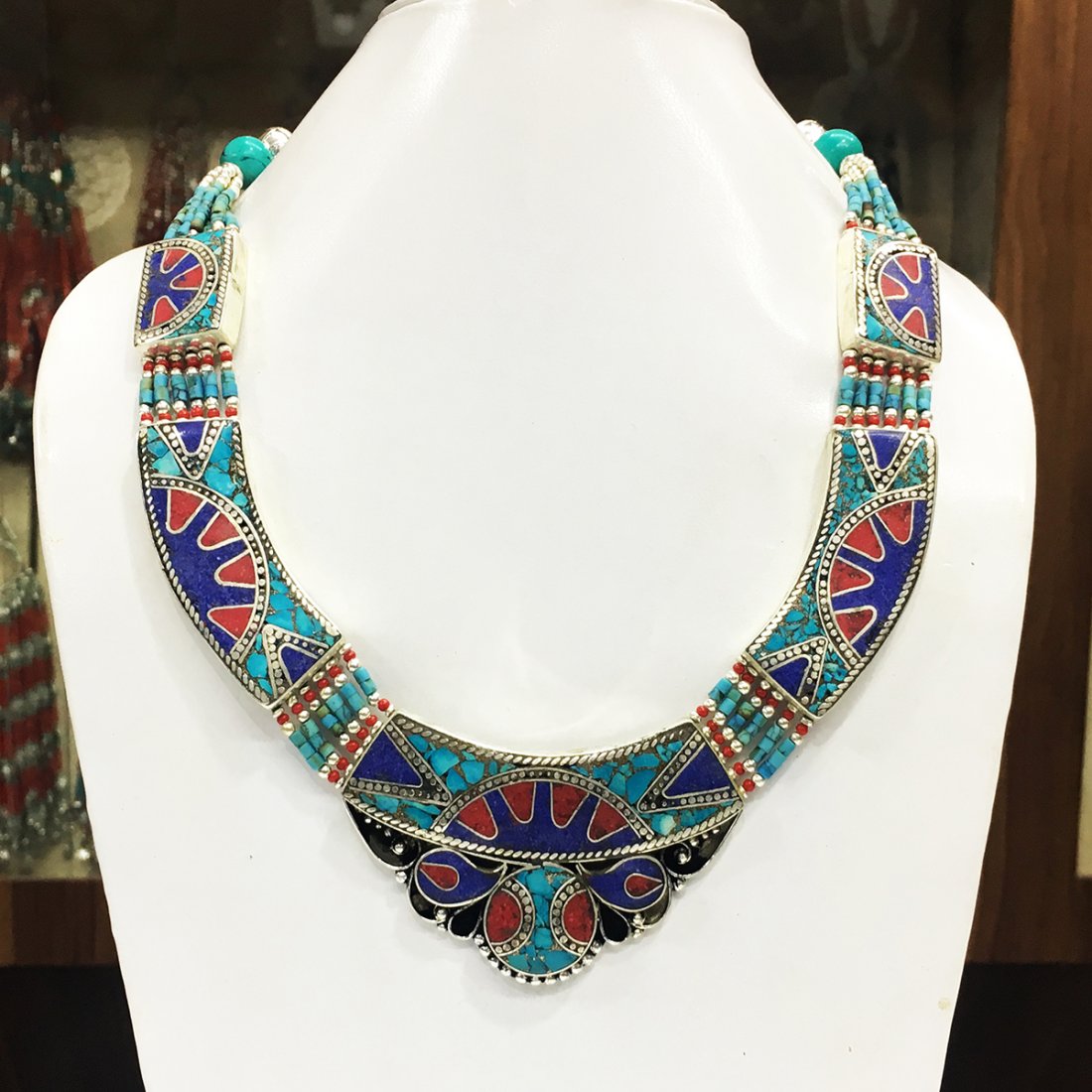 Turquoise & Amber Tribal Bohemian Big Necklace (1 of 1)