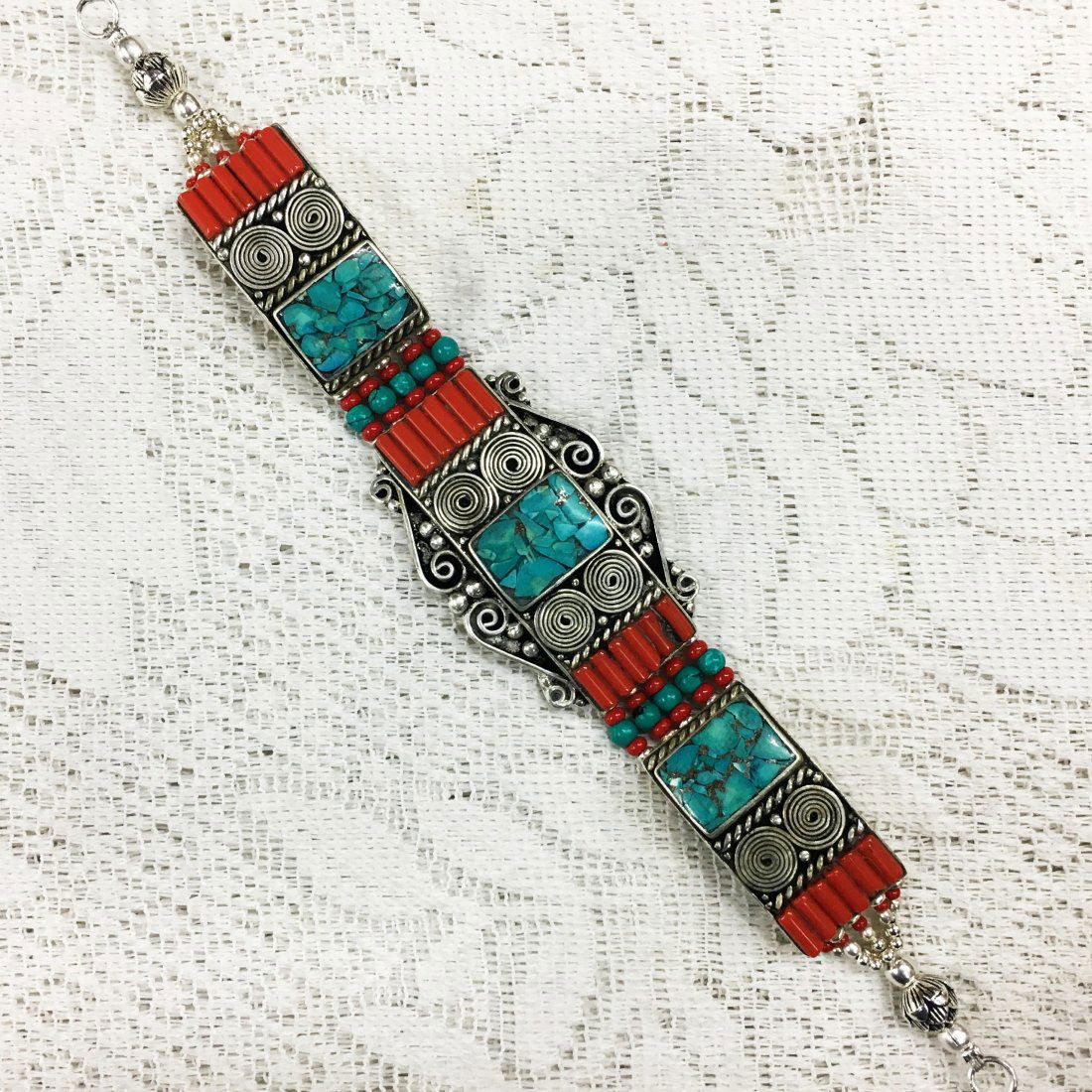 Ethnic Tibetan Coral & Lapis Beautiful Bracelet (1 of 1)