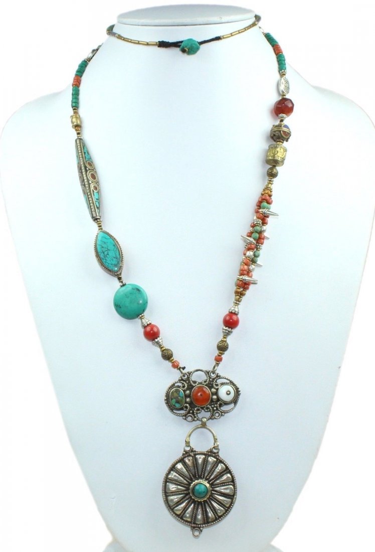 Buddhist Turquoise & Coral Vintage Necklace: Incredible one of a kind pieces for all occasions. Great for yourself, gifts for friends, or even to sell in your own store!! We are now offering wholesale prices! Item: Antique Tibetan Handmad