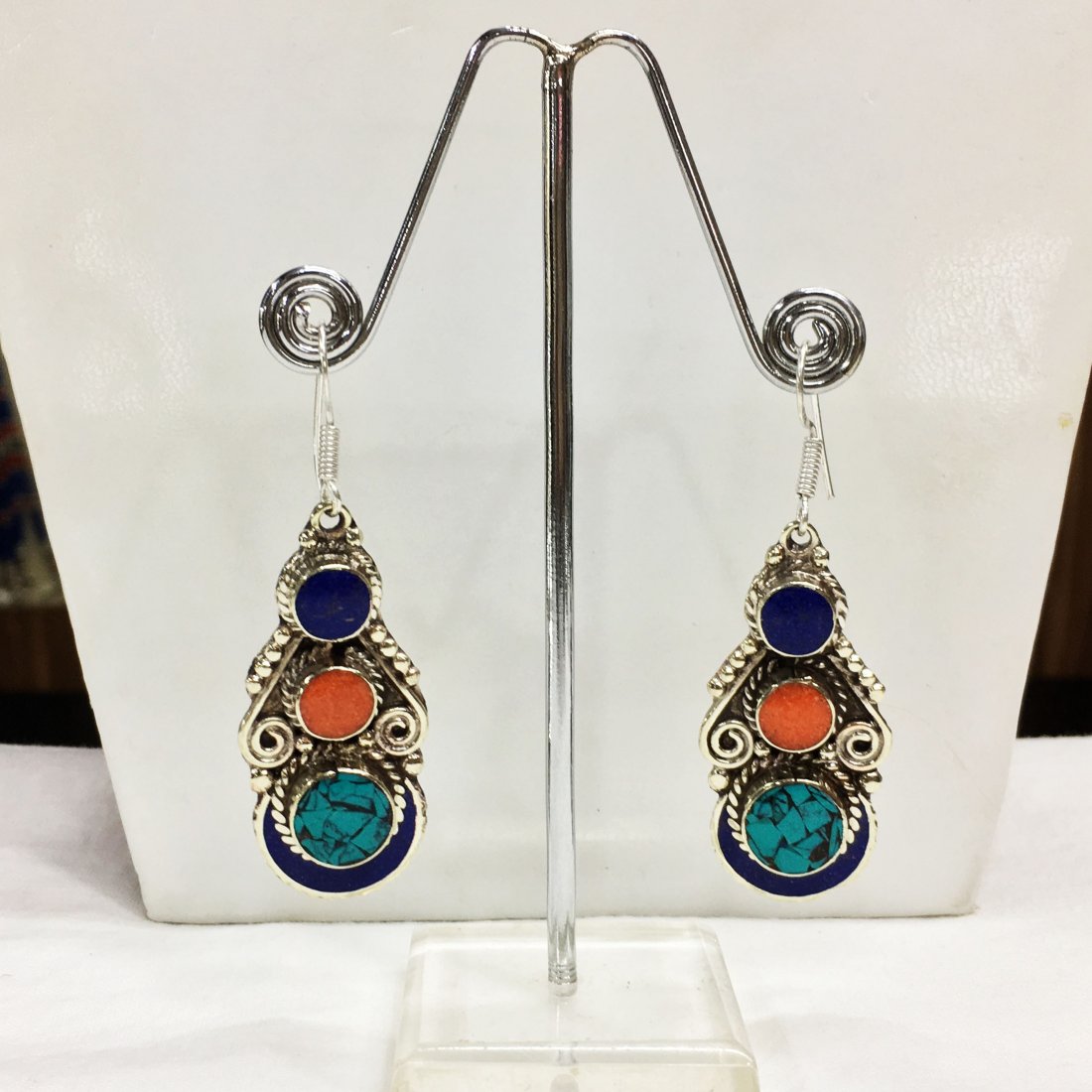 Nepalese Handmade Turquoise & Coral Earring (1 of 1)