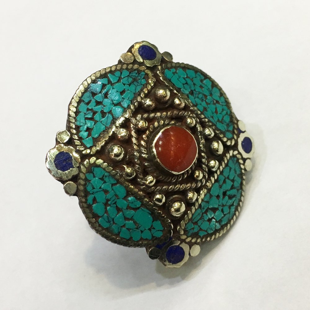 Free size Antique Tibetan Lapis & Red Coral Ring (1 of 1)