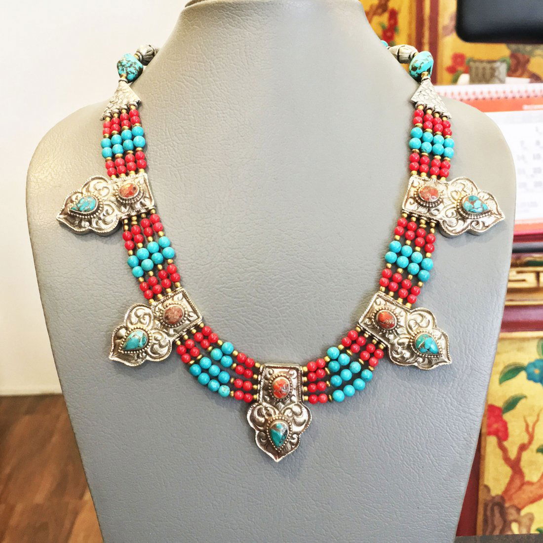 Tibetan Turquoise Nepali Statement Necklace (1 of 1)