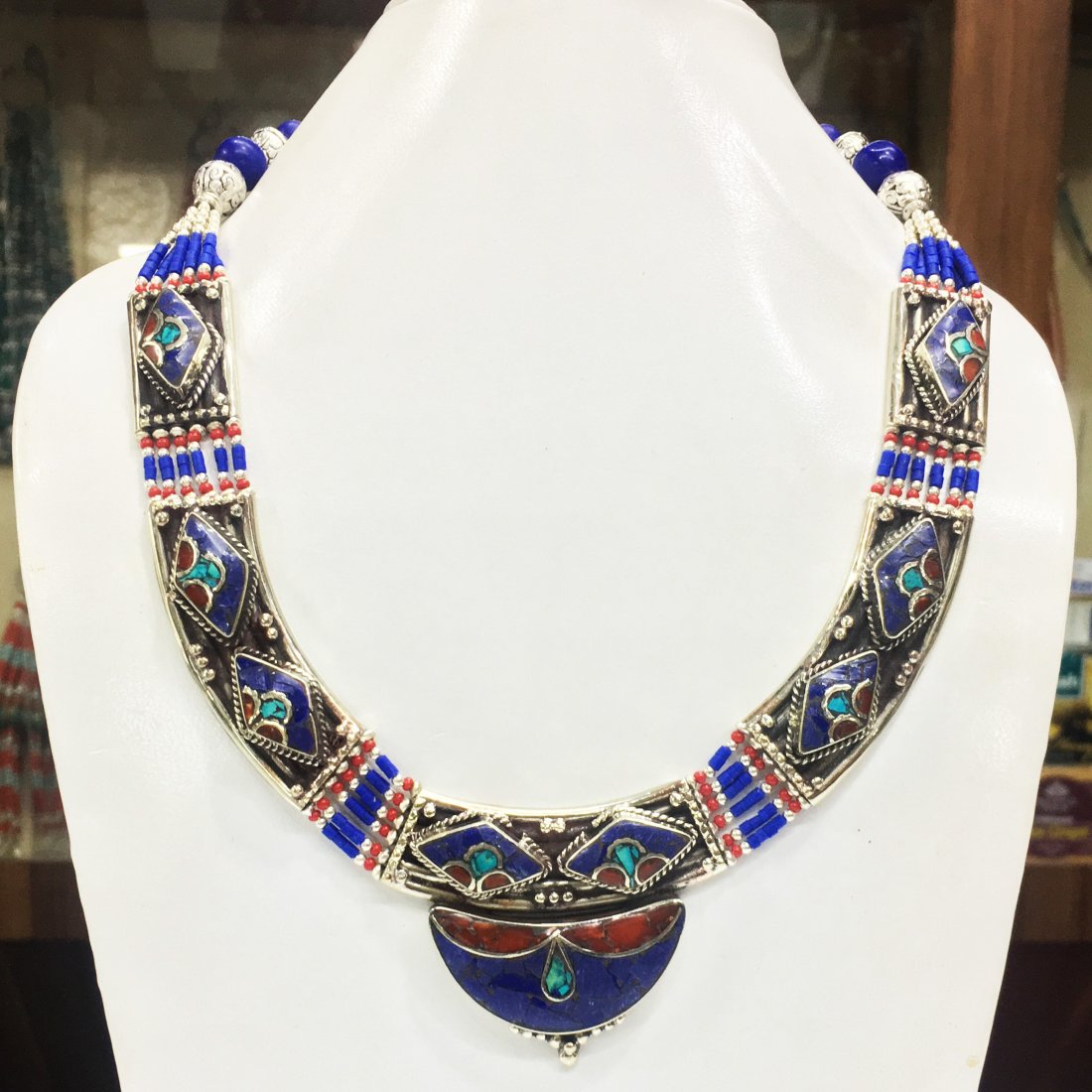 Tibetan Turquoise & Coral Statement Necklace (1 of 1)