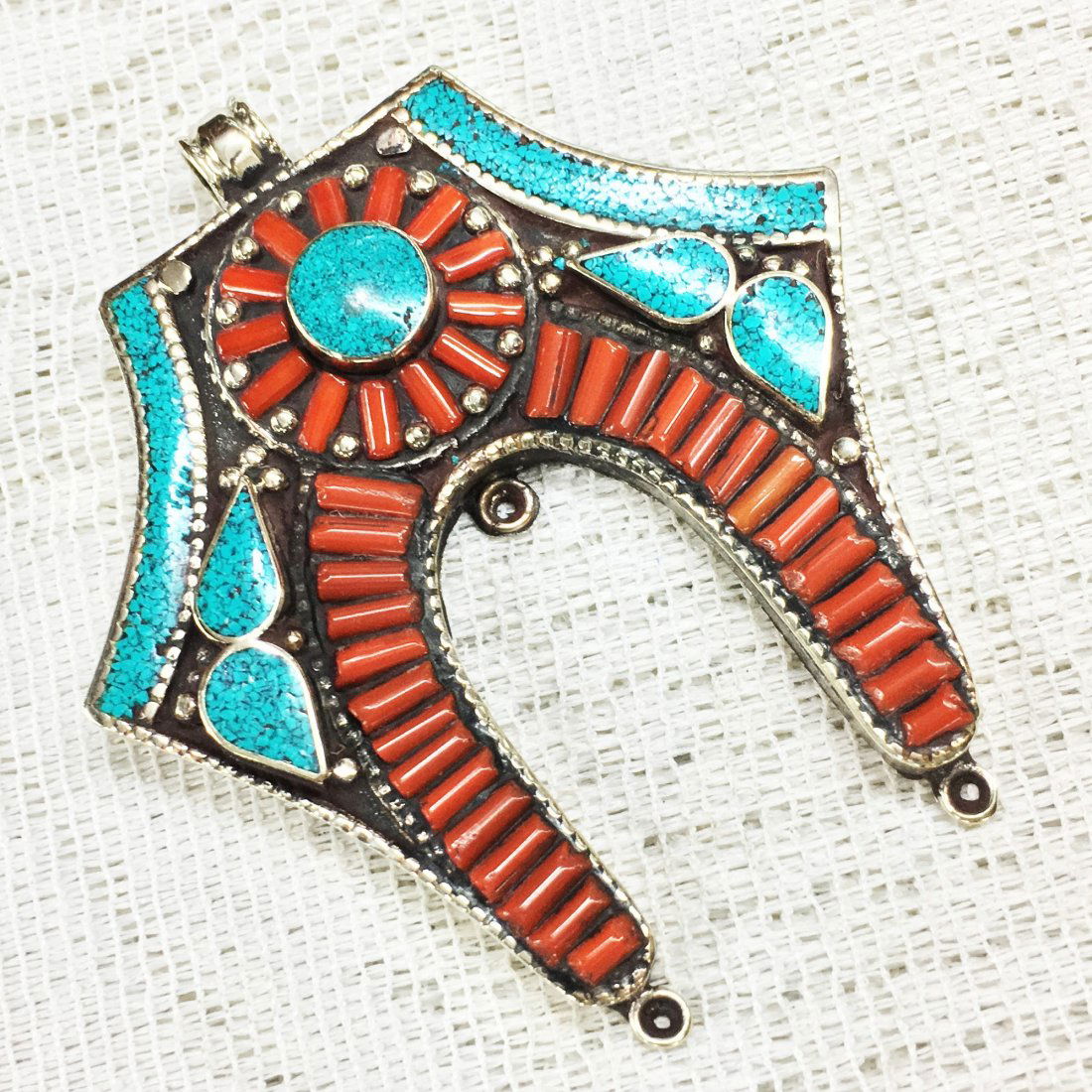 Turquoise & Coral Handmade Statement Pendant (1 of 1)