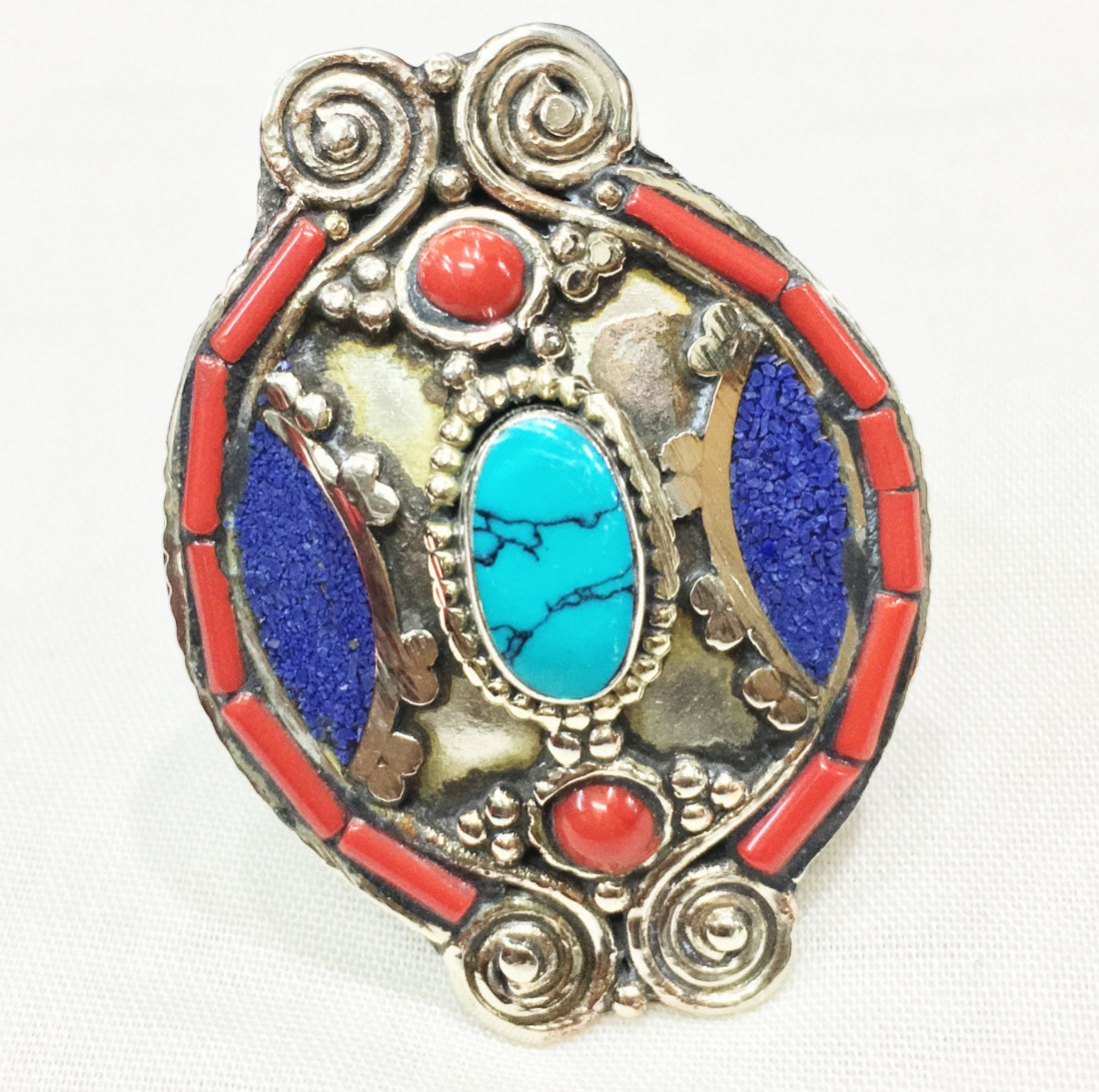 Free Size - Tibetan Turquoise & Lapis Statement Ring (1 of 1)