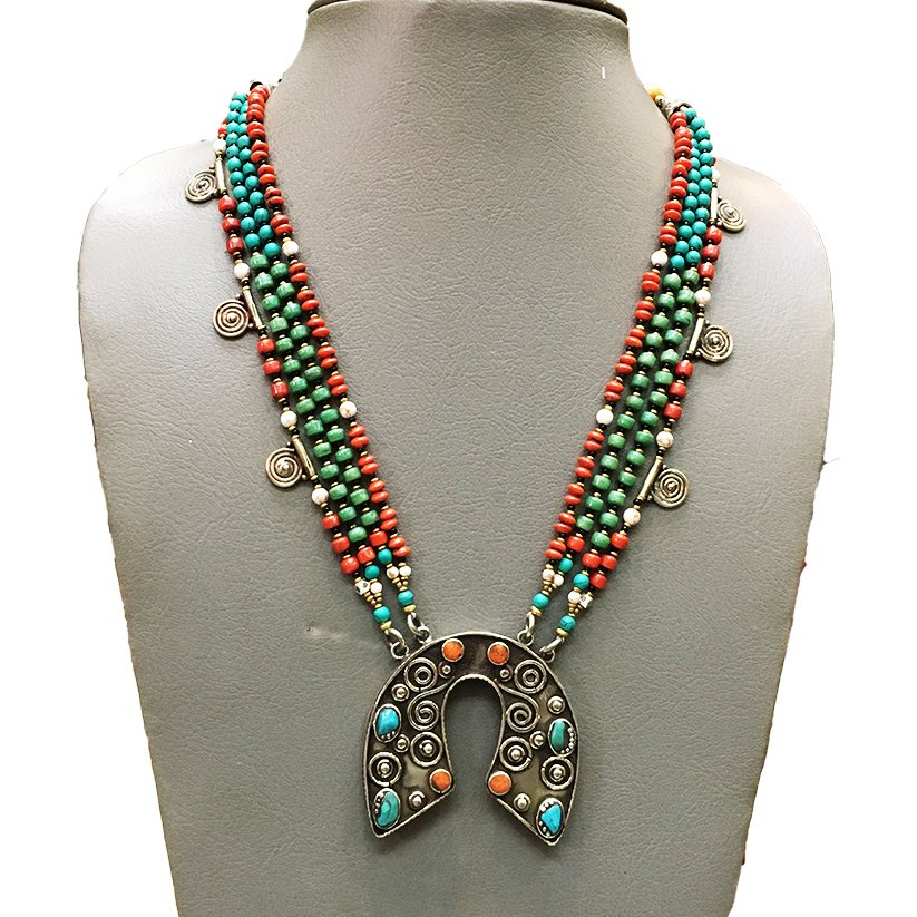 Ethnic Tibetan Turquoise & Coral Mexican Necklace: Incredible one of a kind pieces for all occasions. Great for yourself, gifts for friends, or even to sell in your own store!! We are now offering wholesale prices! Item: Antique Tibetan Handmad