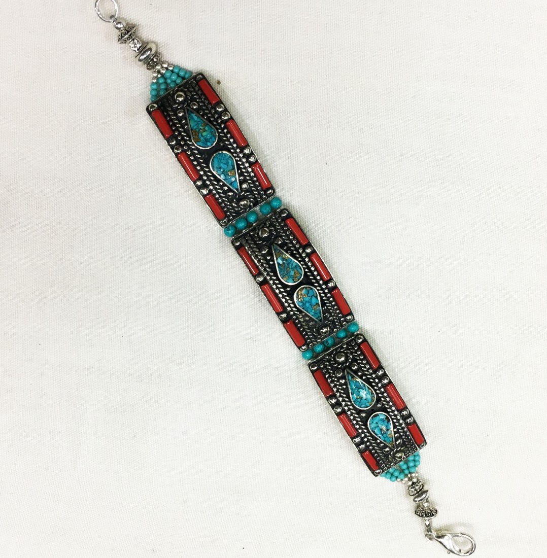 Ethnic Tibetan Turquoise Coral Mexican Bracelet: Incredible one of a kind pieces for all occasions. Great for yourself, gifts for friends, or even to sell in your own store!! We are now offering wholesale prices! Item: Antique Tibetan Handmad