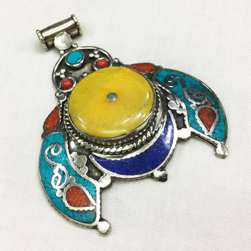 Tibetan Bohemian Turquoise & Amber Pendant (1 of 1)