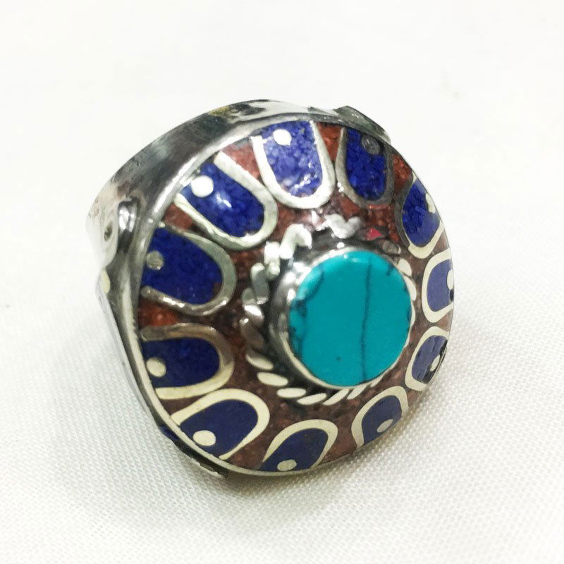 10MM Vintage Turquoise & Lapis Tibetan Handmade Ring (1 of 2)