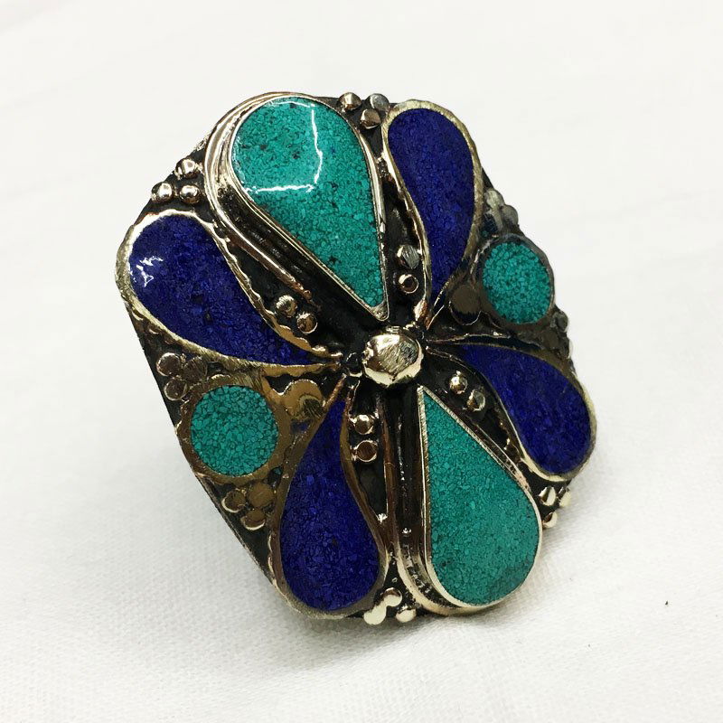 Free size - Turquoise & Lapis Tibetan Handmade Ring (1 of 2)