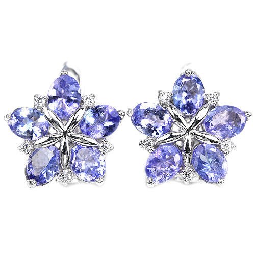 BLUE TANZANITE & WHITE CZ STERLING 925 SILVER EARRINGS (1 of 3)