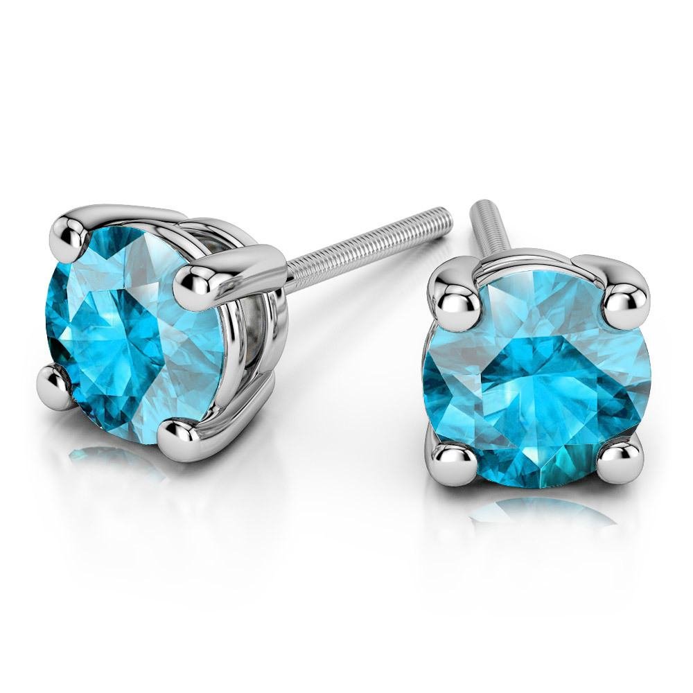Aquamarine Round Gemstone Stud Earrings In White Gold (1 of 3)
