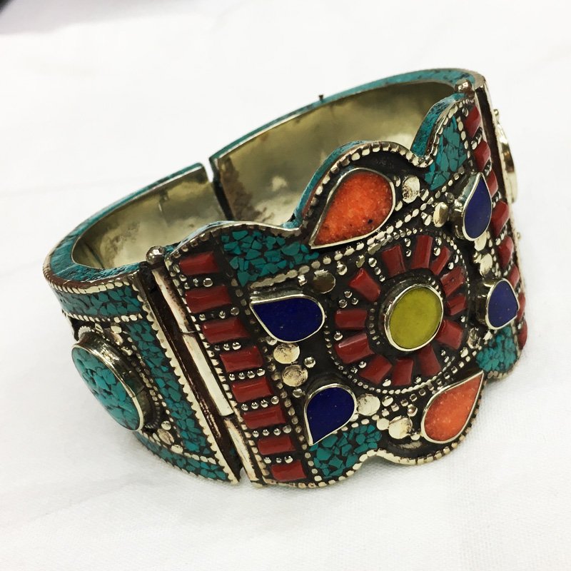Nepalese Artisan Tibetan Lapis & Amber Bangle (1 of 2)
