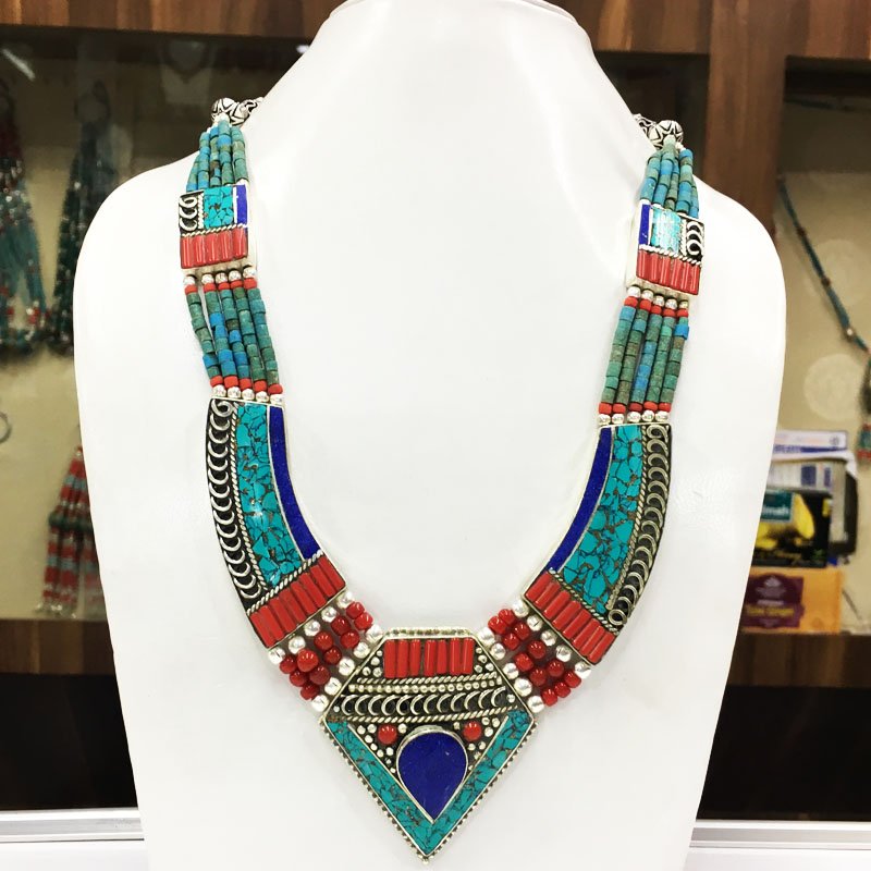 Nepalese Turquoise & Coral Gemstone Necklace (1 of 1)