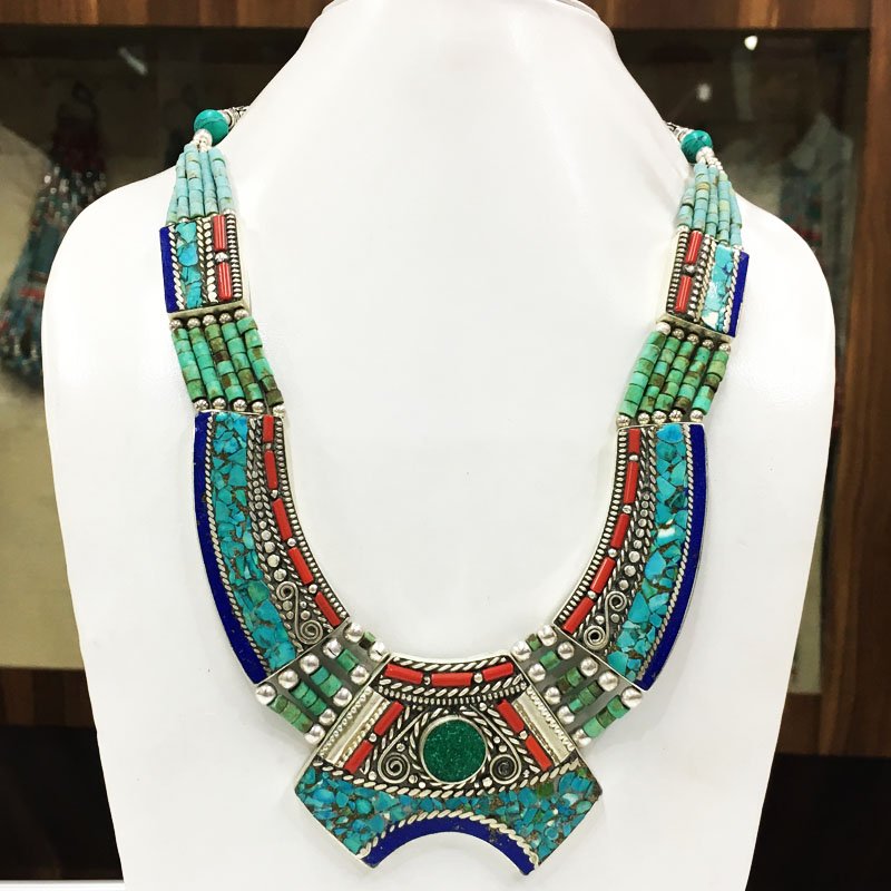 Royal Nepali & Mexican Big Bold Ethnic Necklace: Incredible one of a kind pieces for all occasions. Great for yourself, gifts for friends, or even to sell in your own store!! We are now offering wholesale prices! Item: Antique Tibetan Handmad