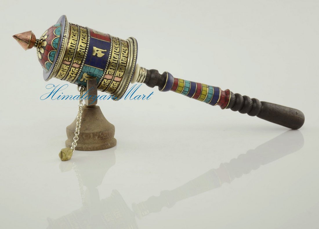 Hand Carved Tibetan Buddhist 12" Hand Held Prayer Wheel (1 of 1)