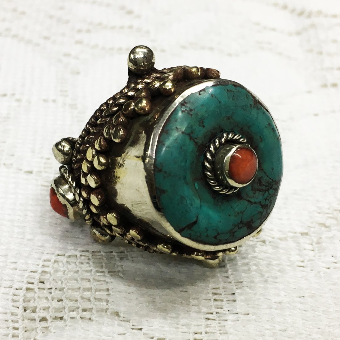 9MM - Old Vintage Turquoise Tibetan Asian Ring: Incredible one of a kind pieces for all occasions. Great for yourself, gifts for friends, or even to sell in your own store!! We are now offering wholesale prices! Item: Antique Tibetan Handmad