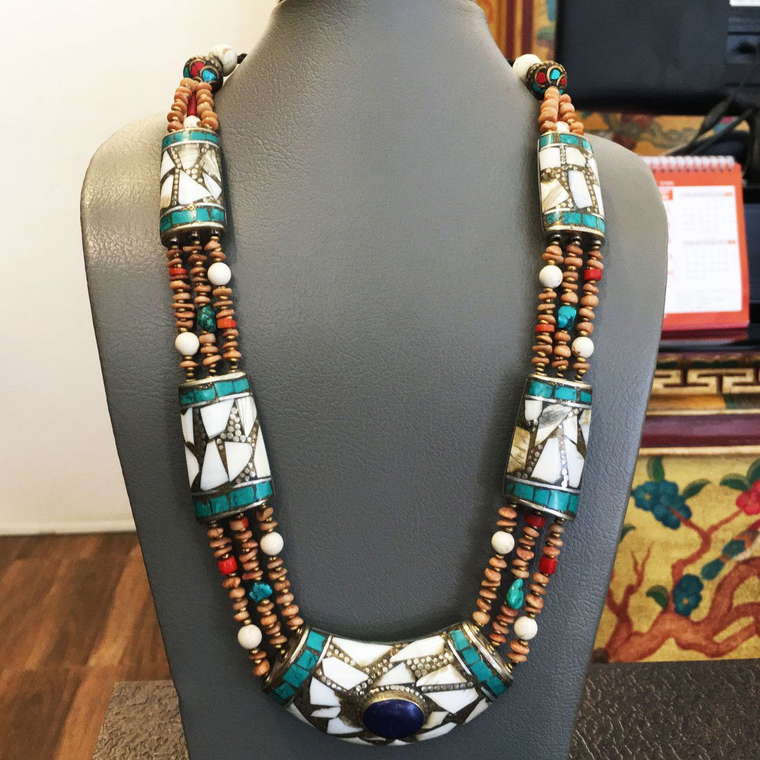 Vintage Turquoise & Shell Tibetan Asian Necklace (1 of 1)