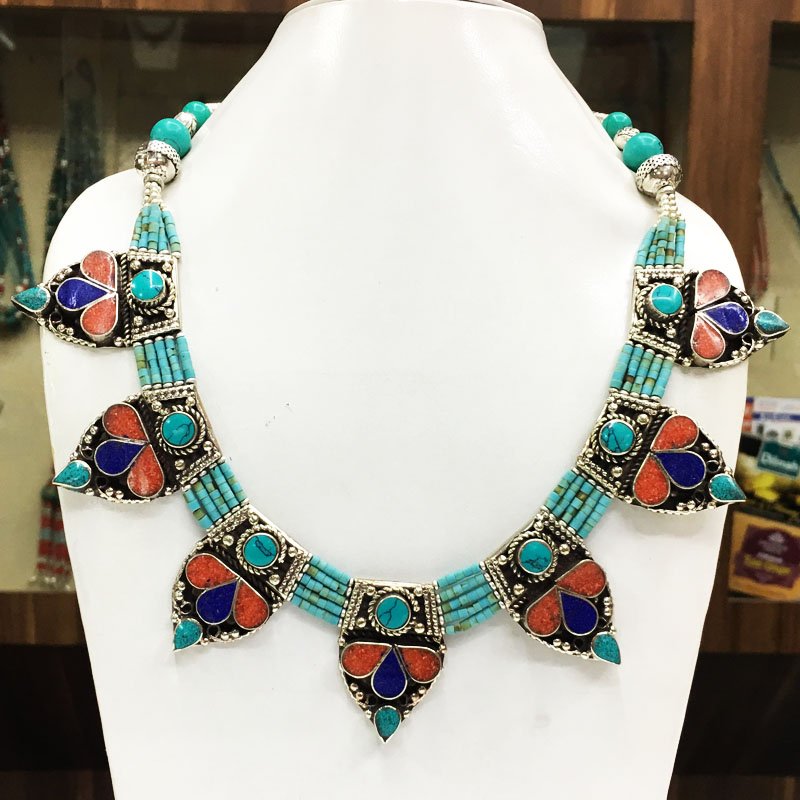 Turquoise Coral Mexican Choker Necklace: Incredible one of a kind pieces for all occasions. Great for yourself, gifts for friends, or even to sell in your own store!! We are now offering wholesale prices! Item: Antique Tibetan Handmad