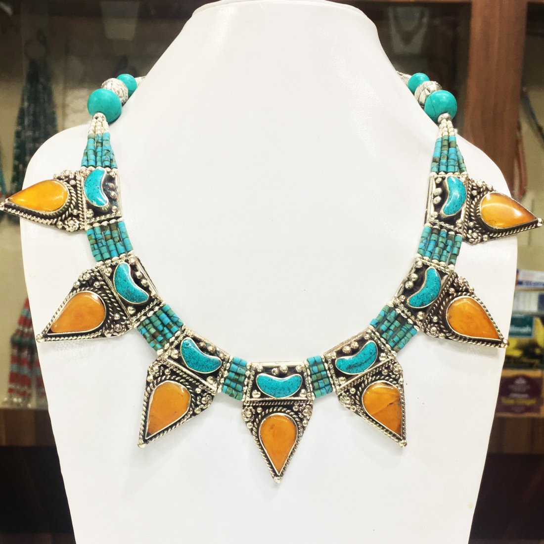 Buddhist Turquoise & Amber Vintage Necklace: Incredible one of a kind pieces for all occasions. Great for yourself, gifts for friends, or even to sell in your own store!! We are now offering wholesale prices! Item: Antique Tibetan Handmad