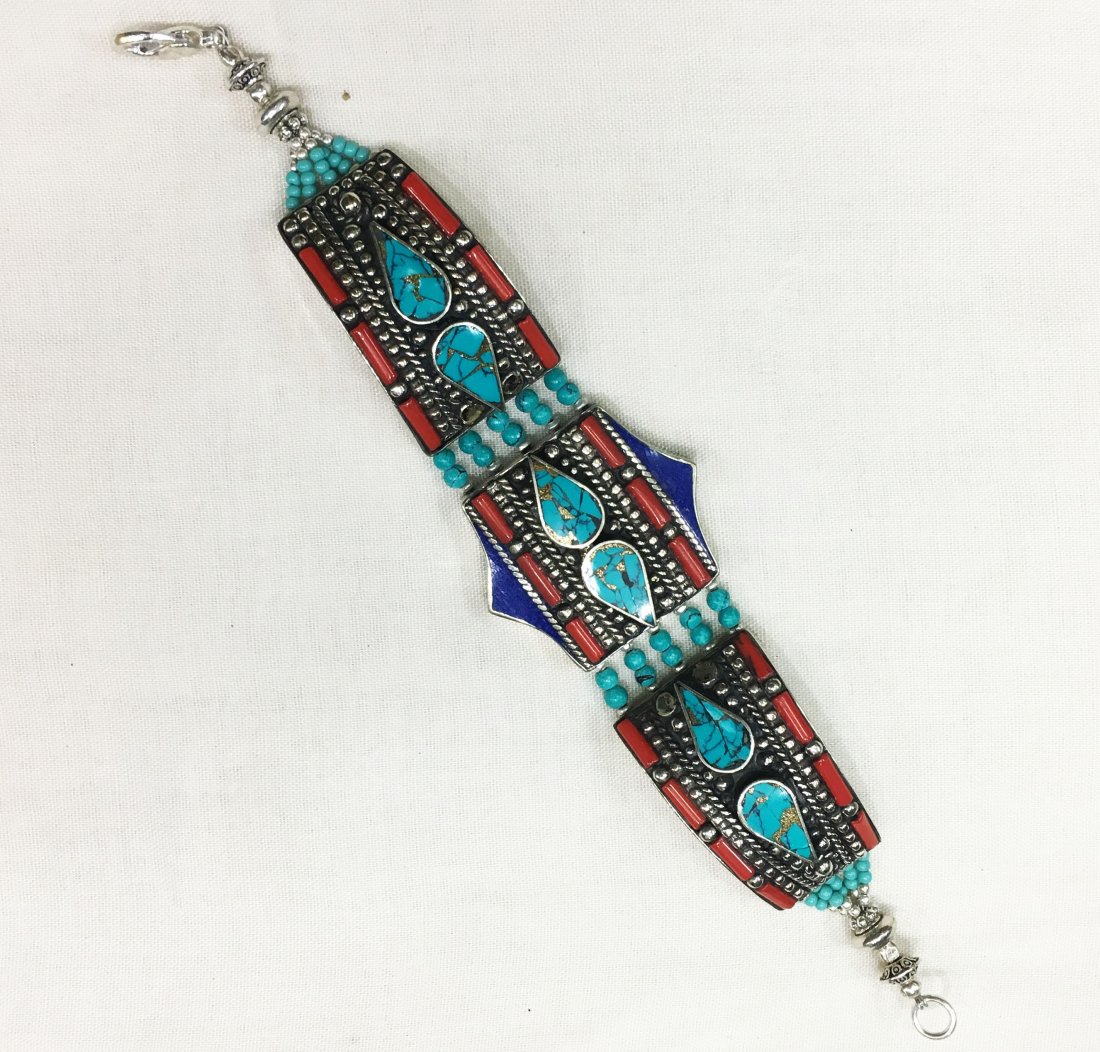 Nepal Natural Turquoise with Coral Beads Bracelet (1 of 1)