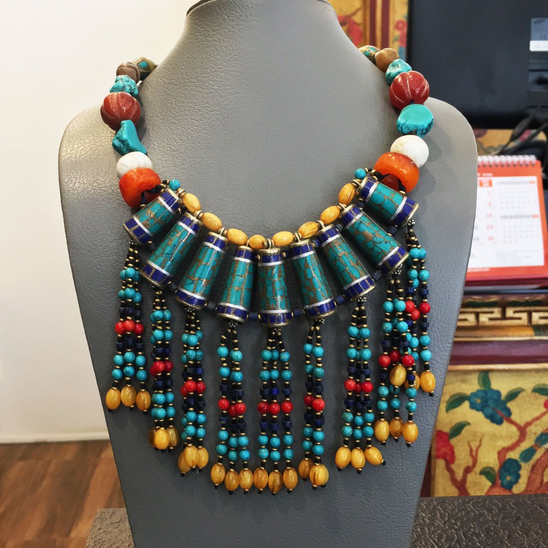 Turquoise & Amber Antique Choker Handmade Necklace (1 of 1)