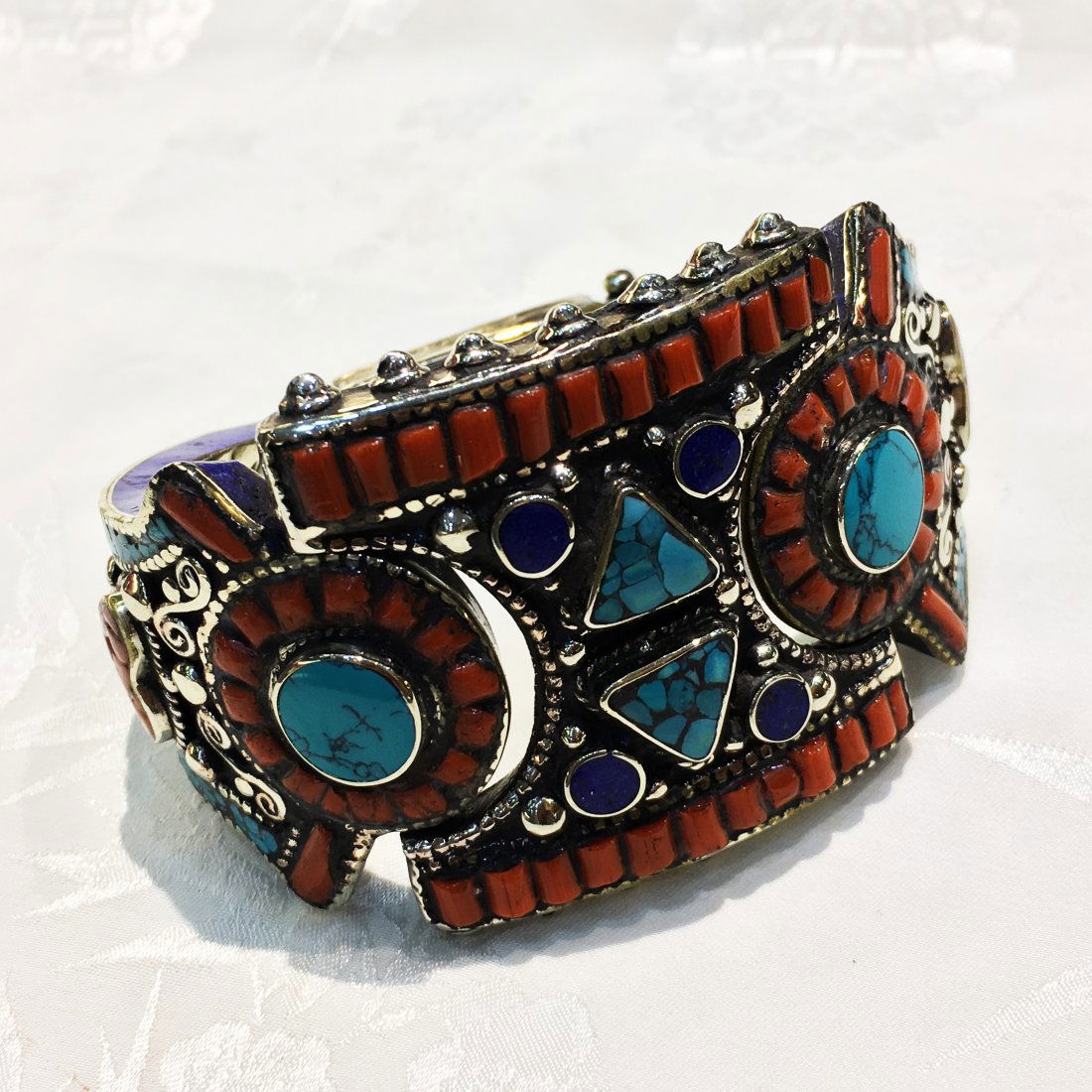 Bohemian Style Silver Boho Tribal Turquoise Bangle (1 of 2)