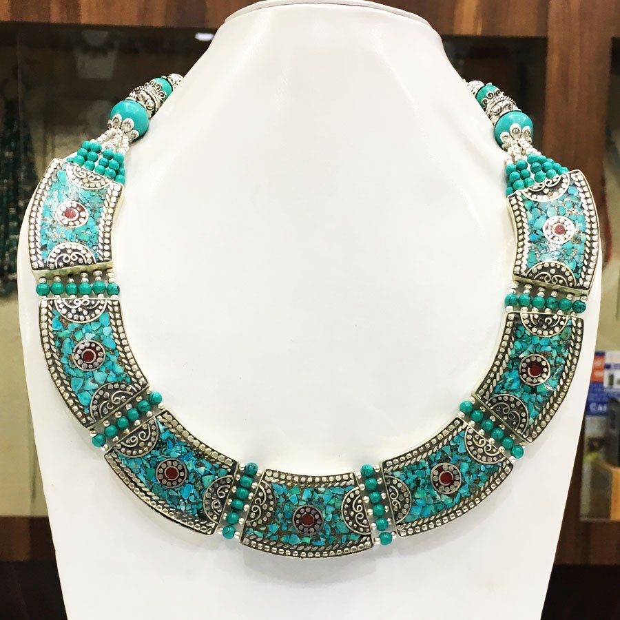 Tibetan Turquoise Handmade Bold Choker Necklace: Tibetan Jewelry :- Exquisitely Beautiful & Amazingly affordable.We are an expert in manufacturer & trade and ship (Wholesale & Export) worldwide. Our manufacturing is loc