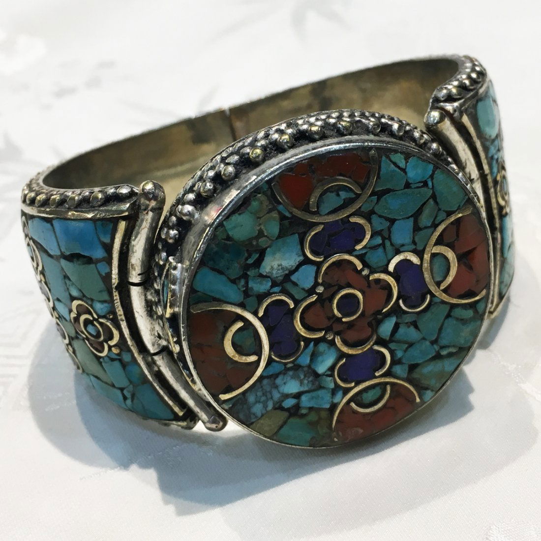 Tibetan Turquoise & Coral Handmade Bangle (1 of 4)