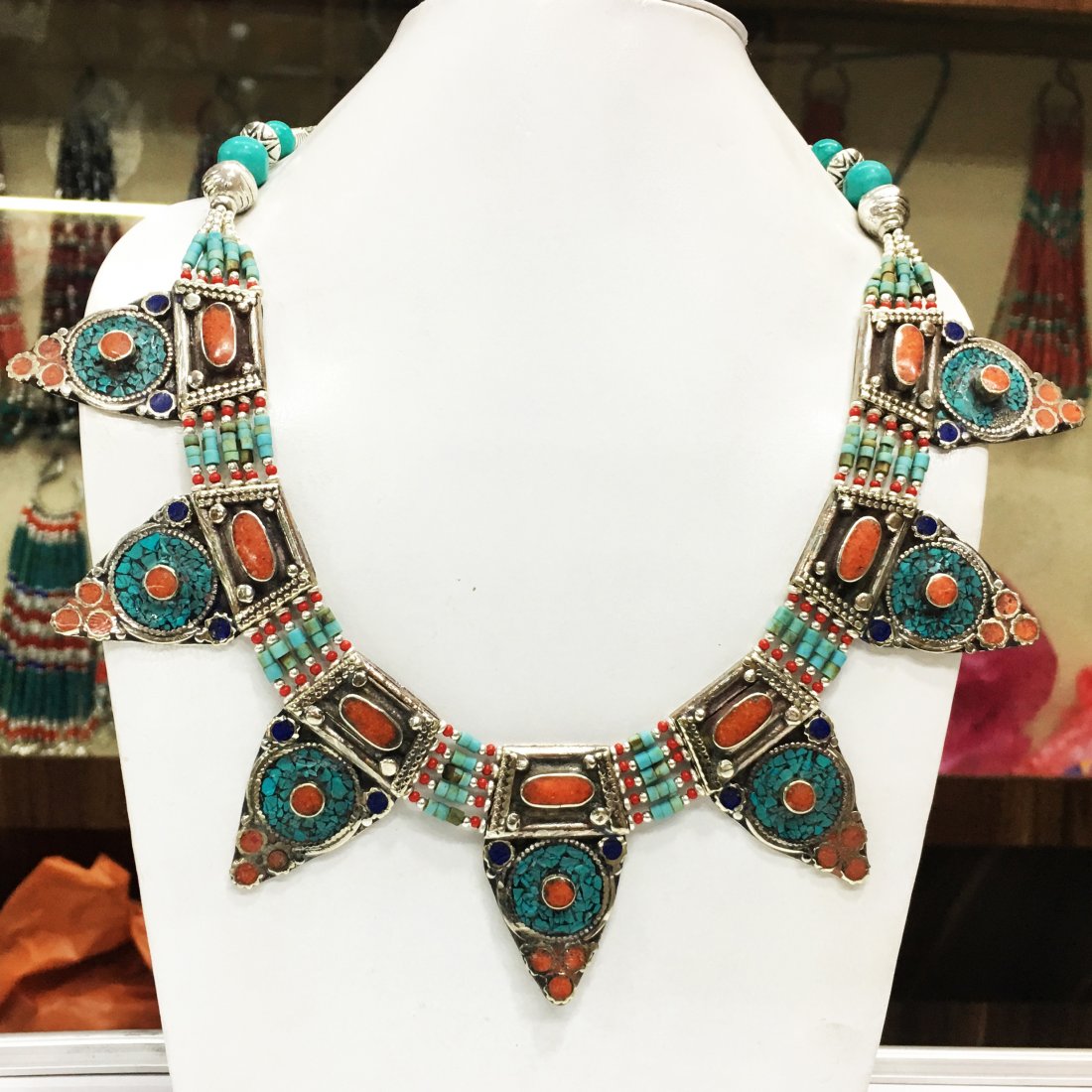 Nepalese Handmade Turquoise & Coral Necklace: Tibetan Jewelry :- Exquisitely Beautiful & Amazingly affordable. We are an expert in manufacturer & trade and ship (Wholesale & Export) worldwide. Our manufacturing is located in Kathmandu