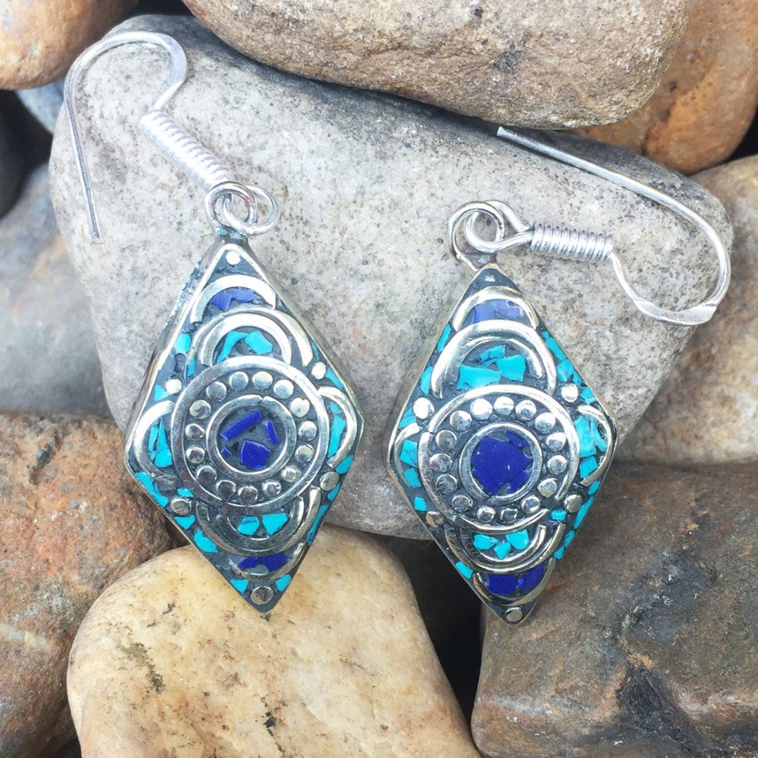 Nepalese Handmade Turquoise & Lapis Earring (1 of 1)