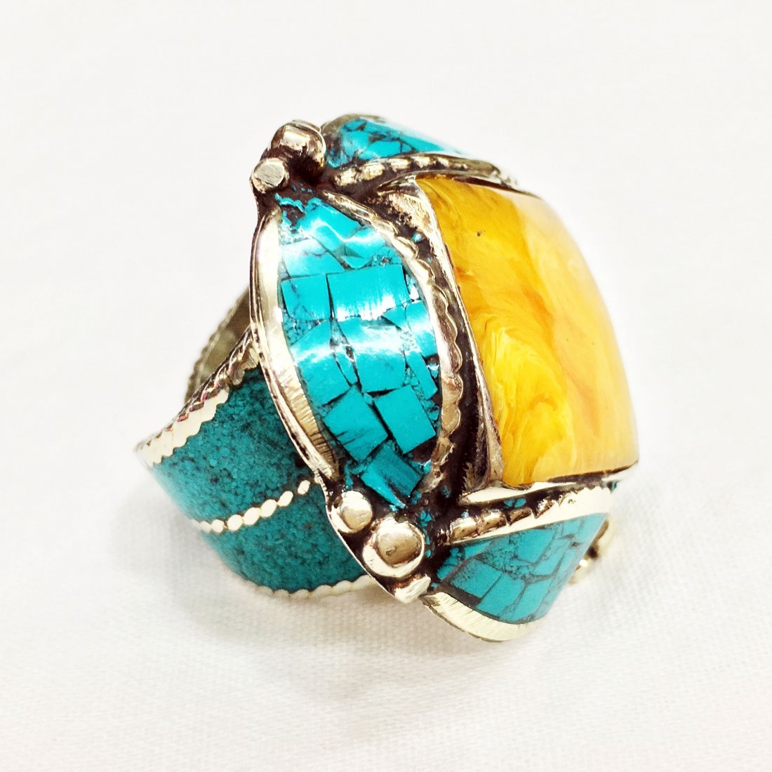 Turquoise & Amber Tribal Bohemian Handmade Ring (1 of 3)