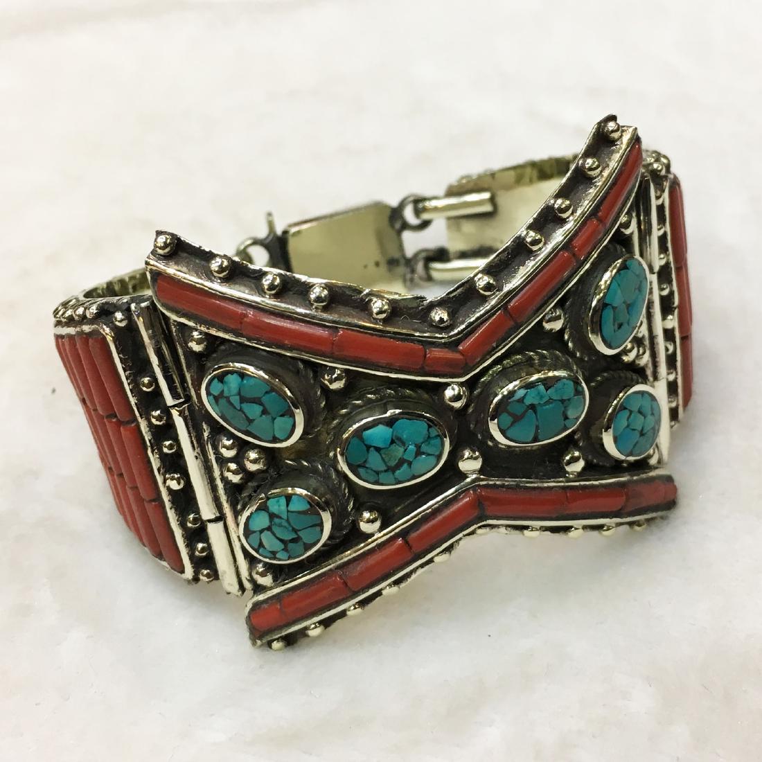 Tibetan Turquoise & Coral Handmade Bangle (1 of 3)