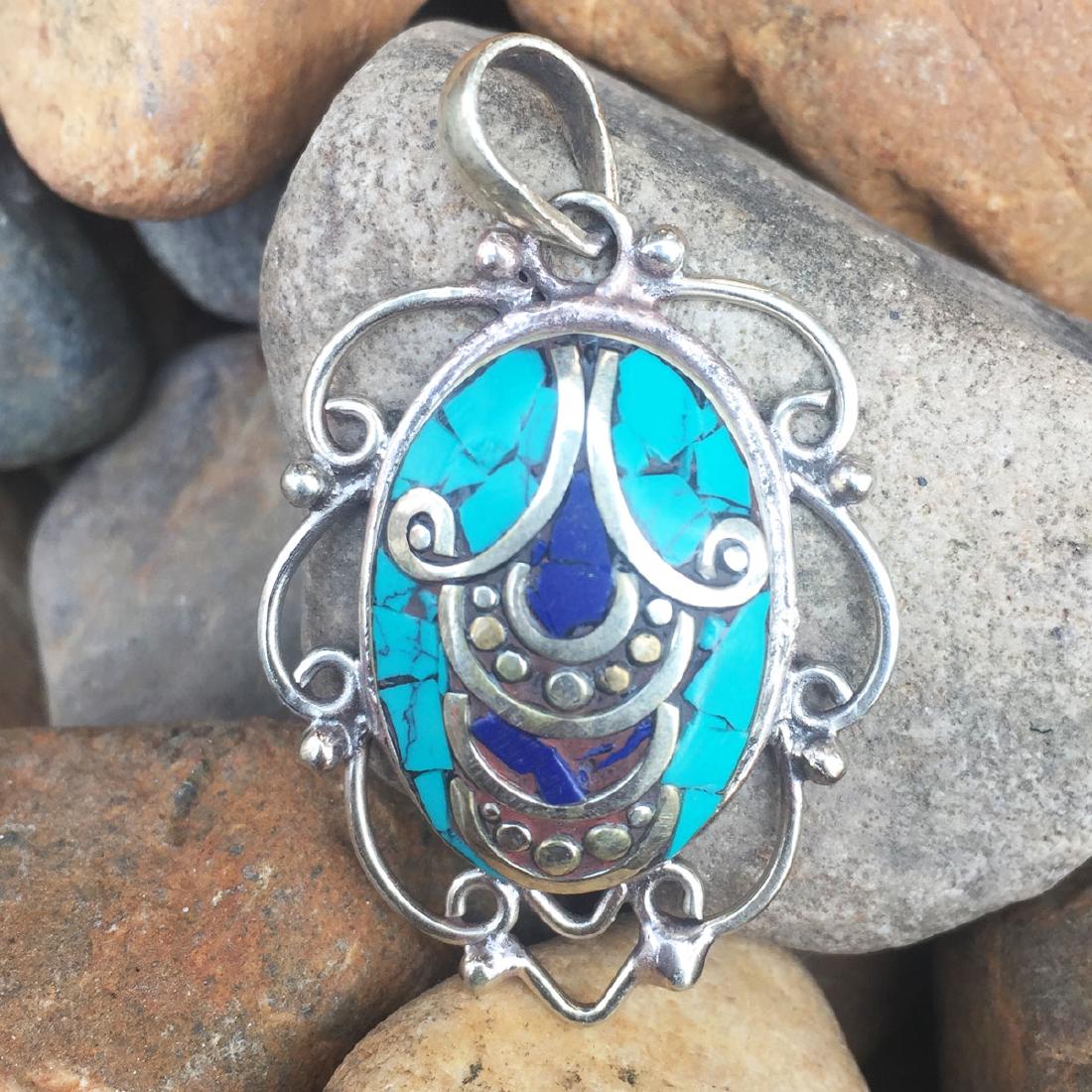 Natural Turquoise & Coral Beads Handmade Pendant (1 of 1)