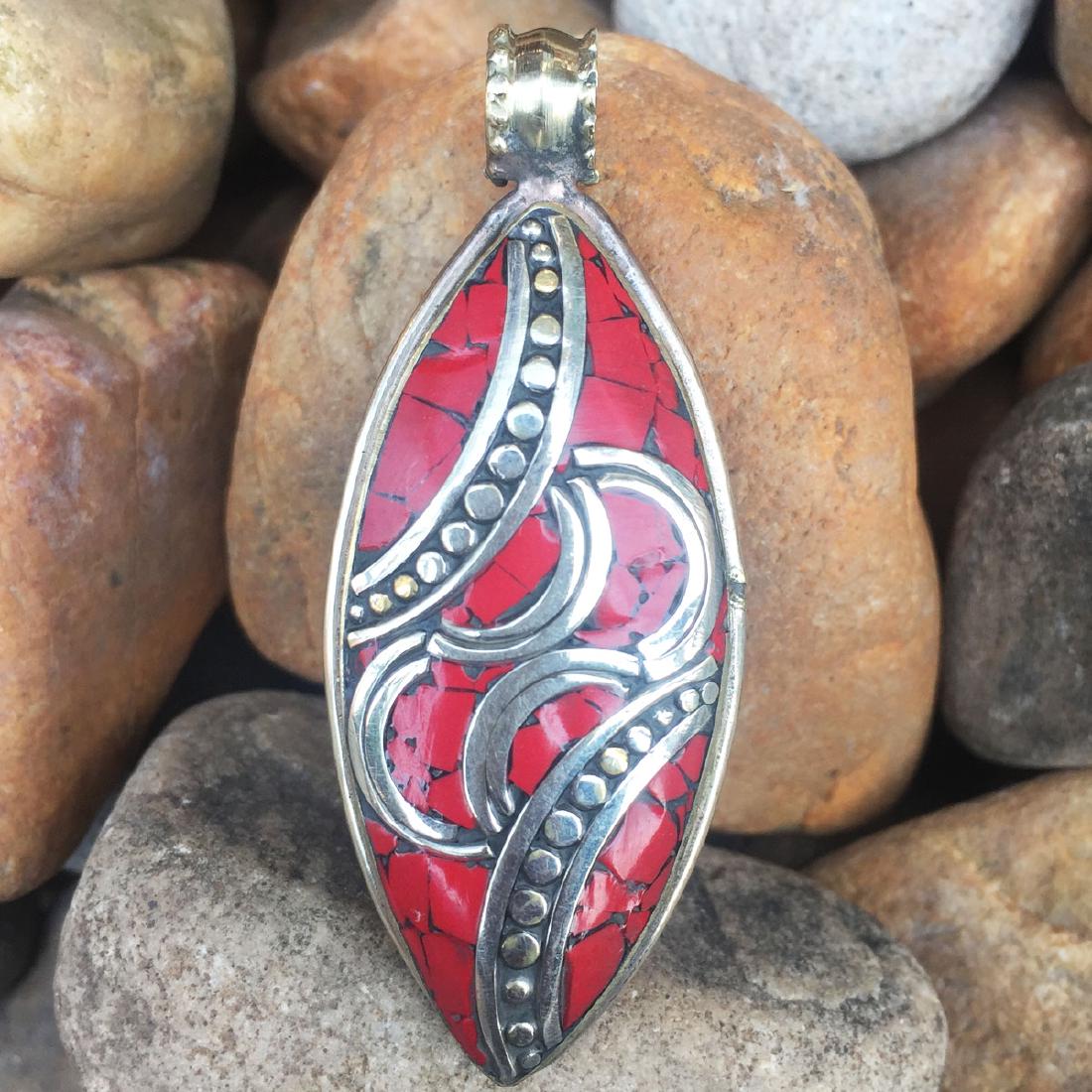Nepalese Artisan Tibetan Lapis & Coral Pendant: Tibetan Jewelry :- Exquisitely Beautiful & Amazingly affordable. We are an expert in manufacturer & trade and ship (Wholesale & Export) worldwide. Our manufacturing is located in Kathmandu