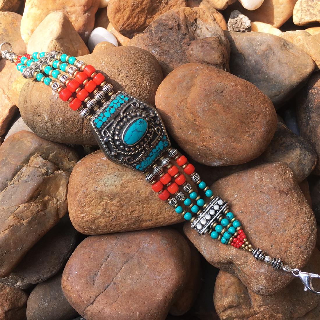 Turquoise Beads Handmade Statement Bracelet (1 of 2)