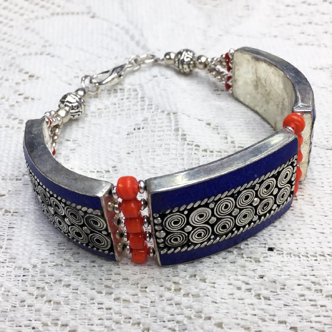 Ethnic Tibetan Coral & Lapis Beautiful Bracelet (1 of 2)