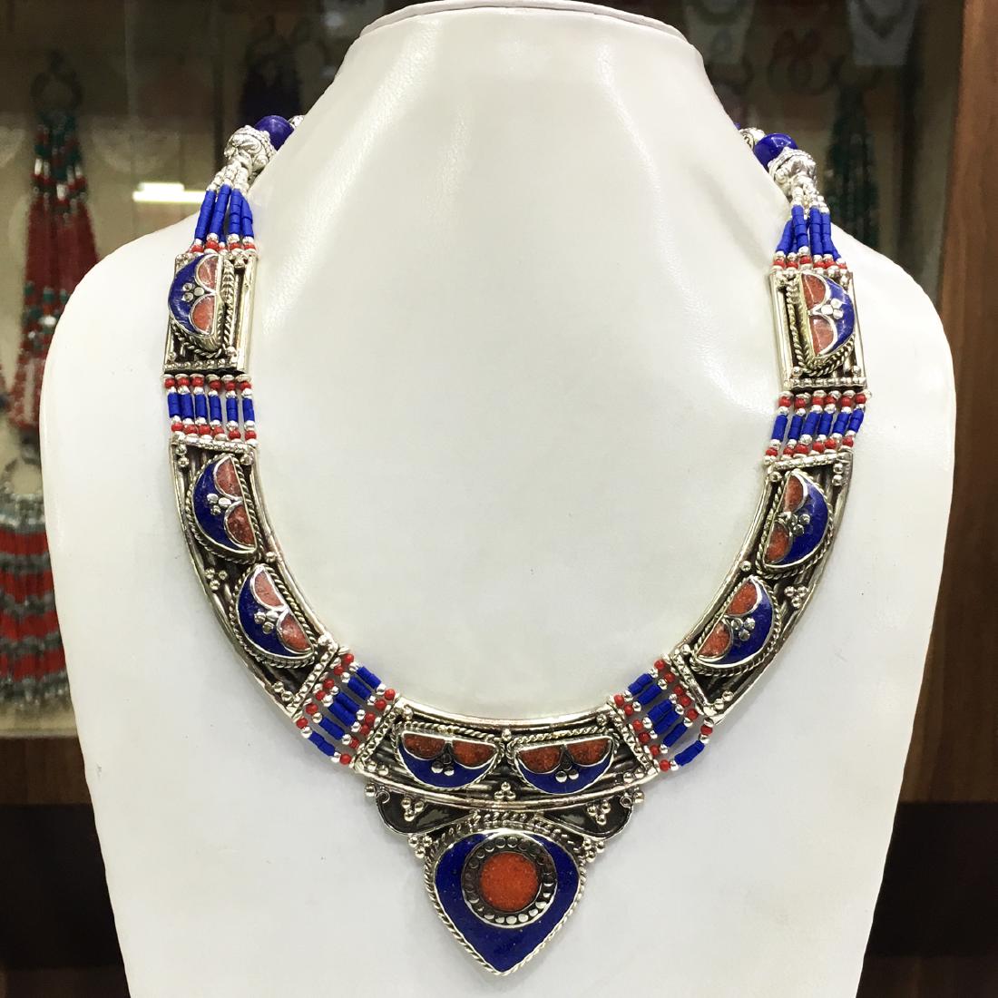 Turquoise & coral Bohemian Big Necklace (1 of 1)