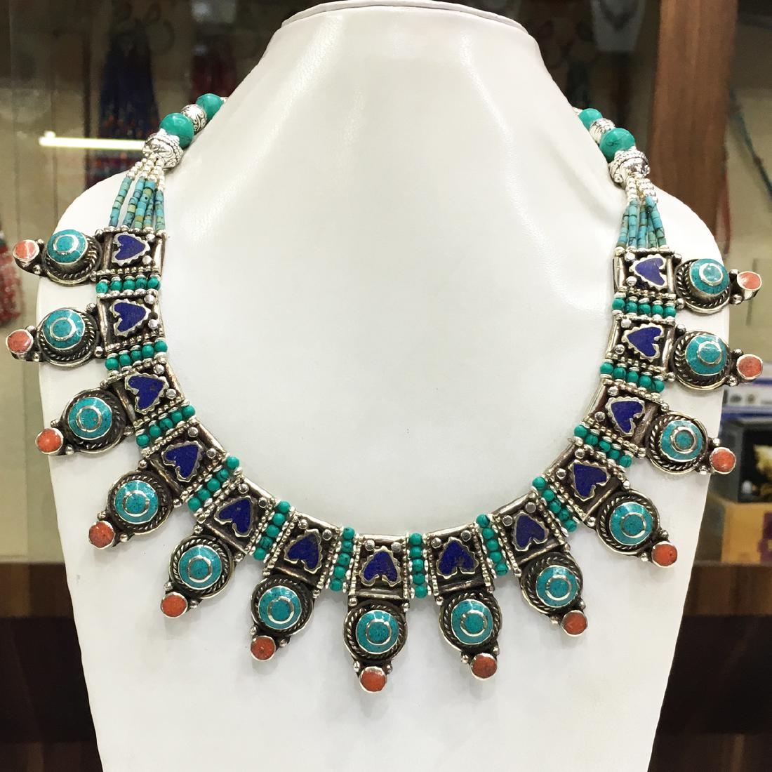 Tibetan Turquoise & Coral Statement Necklace (1 of 1)