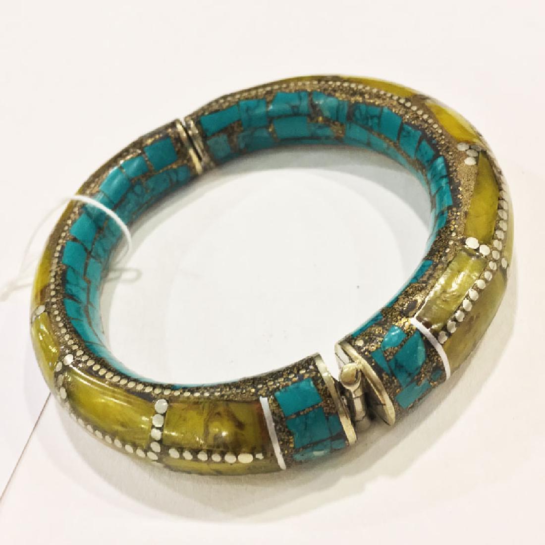Sterling Silver Turquoise & Amber Bangle (1 of 3)